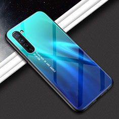 Coque Contour Silicone et Vitre Motif Fantaisie Miroir Etui Housse pour Oppo K7 5G Cyan