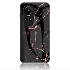 Coque Contour Silicone et Vitre Motif Fantaisie Miroir Etui Housse pour Oppo Reno10 5G Or et Noir