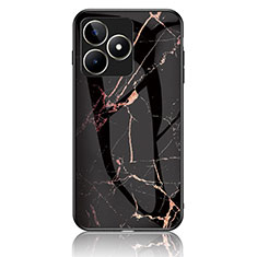 Coque Contour Silicone et Vitre Motif Fantaisie Miroir Etui Housse pour Realme C51 Or et Noir