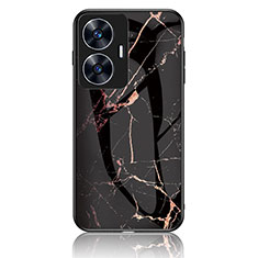 Coque Contour Silicone et Vitre Motif Fantaisie Miroir Etui Housse pour Realme C55 Or et Noir