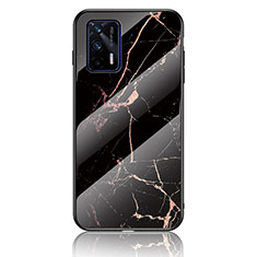 Coque Contour Silicone et Vitre Motif Fantaisie Miroir Etui Housse pour Realme GT 5G Or et Noir