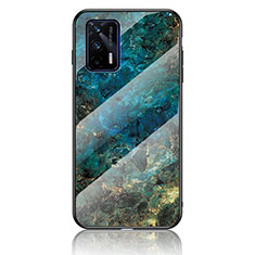 Coque Contour Silicone et Vitre Motif Fantaisie Miroir Etui Housse pour Realme GT Neo 2T 5G Bleu