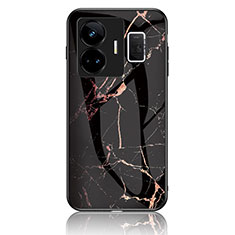 Coque Contour Silicone et Vitre Motif Fantaisie Miroir Etui Housse pour Realme GT Neo5 5G Or et Noir