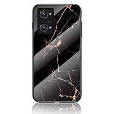 Coque Contour Silicone et Vitre Motif Fantaisie Miroir Etui Housse pour Realme Q5 Pro 5G Or et Noir