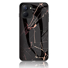 Coque Contour Silicone et Vitre Motif Fantaisie Miroir Etui Housse pour Realme V30 5G Or et Noir