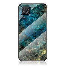 Coque Contour Silicone et Vitre Motif Fantaisie Miroir Etui Housse pour Samsung Galaxy A12 Bleu