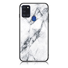 Coque Contour Silicone et Vitre Motif Fantaisie Miroir Etui Housse pour Samsung Galaxy A21s Blanc