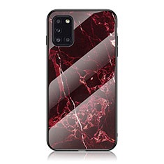 Coque Contour Silicone et Vitre Motif Fantaisie Miroir Etui Housse pour Samsung Galaxy A31 Rouge