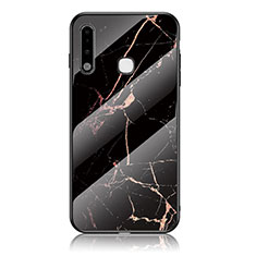 Coque Contour Silicone et Vitre Motif Fantaisie Miroir Etui Housse pour Samsung Galaxy A70E Or et Noir