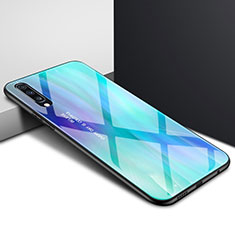 Coque Contour Silicone et Vitre Motif Fantaisie Miroir Etui Housse pour Samsung Galaxy A90 5G Bleu Ciel