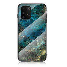 Coque Contour Silicone et Vitre Motif Fantaisie Miroir Etui Housse pour Samsung Galaxy A91 Bleu