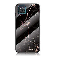 Coque Contour Silicone et Vitre Motif Fantaisie Miroir Etui Housse pour Samsung Galaxy F12 Or et Noir