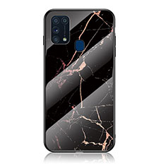 Coque Contour Silicone et Vitre Motif Fantaisie Miroir Etui Housse pour Samsung Galaxy M31 Prime Edition Or et Noir