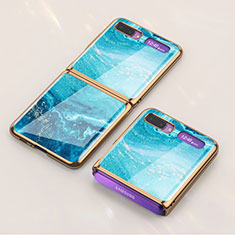 Coque Contour Silicone et Vitre Motif Fantaisie Miroir Etui Housse pour Samsung Galaxy Z Flip Bleu Ciel