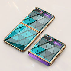 Coque Contour Silicone et Vitre Motif Fantaisie Miroir Etui Housse pour Samsung Galaxy Z Flip Cyan