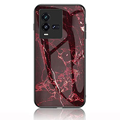 Coque Contour Silicone et Vitre Motif Fantaisie Miroir Etui Housse pour Vivo iQOO 10 5G Rouge