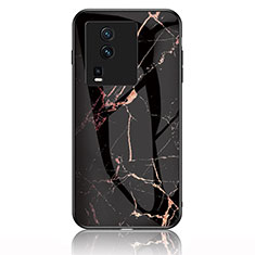 Coque Contour Silicone et Vitre Motif Fantaisie Miroir Etui Housse pour Vivo iQOO Neo7 5G Or et Noir