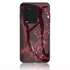 Coque Contour Silicone et Vitre Motif Fantaisie Miroir Etui Housse pour Vivo iQOO Neo7 5G Rouge