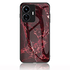 Coque Contour Silicone et Vitre Motif Fantaisie Miroir Etui Housse pour Vivo iQOO Z6 Lite 5G Rouge