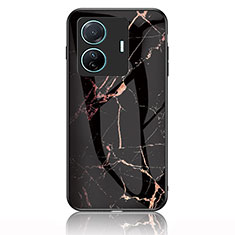 Coque Contour Silicone et Vitre Motif Fantaisie Miroir Etui Housse pour Vivo iQOO Z6 Pro 5G Or et Noir