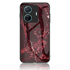 Coque Contour Silicone et Vitre Motif Fantaisie Miroir Etui Housse pour Vivo iQOO Z6 Pro 5G Rouge