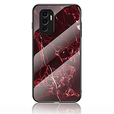 Coque Contour Silicone et Vitre Motif Fantaisie Miroir Etui Housse pour Vivo V23e Rouge