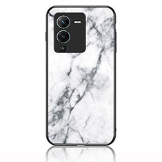 Coque Contour Silicone et Vitre Motif Fantaisie Miroir Etui Housse pour Vivo V25 Pro 5G Blanc