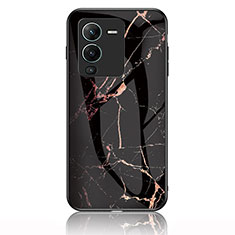 Coque Contour Silicone et Vitre Motif Fantaisie Miroir Etui Housse pour Vivo V25 Pro 5G Or et Noir