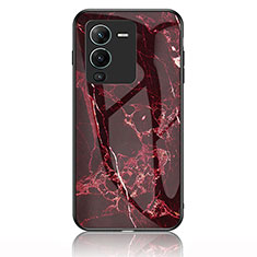 Coque Contour Silicone et Vitre Motif Fantaisie Miroir Etui Housse pour Vivo V25 Pro 5G Rouge