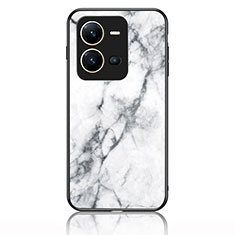 Coque Contour Silicone et Vitre Motif Fantaisie Miroir Etui Housse pour Vivo V25e Blanc