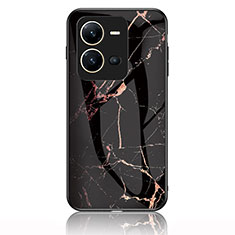 Coque Contour Silicone et Vitre Motif Fantaisie Miroir Etui Housse pour Vivo V25e Or et Noir