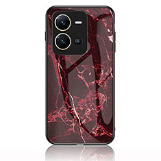 Coque Contour Silicone et Vitre Motif Fantaisie Miroir Etui Housse pour Vivo V25e Rouge