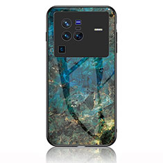 Coque Contour Silicone et Vitre Motif Fantaisie Miroir Etui Housse pour Vivo X80 Pro 5G Bleu