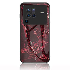 Coque Contour Silicone et Vitre Motif Fantaisie Miroir Etui Housse pour Vivo X80 Pro 5G Rouge