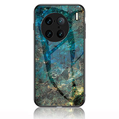 Coque Contour Silicone et Vitre Motif Fantaisie Miroir Etui Housse pour Vivo X90 Pro+ Plus 5G Bleu