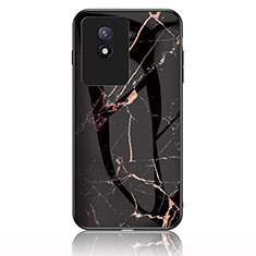 Coque Contour Silicone et Vitre Motif Fantaisie Miroir Etui Housse pour Vivo Y02 Or et Noir