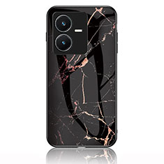 Coque Contour Silicone et Vitre Motif Fantaisie Miroir Etui Housse pour Vivo Y22 Or et Noir