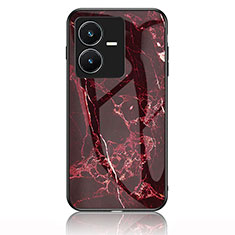 Coque Contour Silicone et Vitre Motif Fantaisie Miroir Etui Housse pour Vivo Y22 Rouge