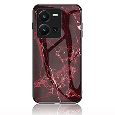 Coque Contour Silicone et Vitre Motif Fantaisie Miroir Etui Housse pour Vivo Y35 4G Rouge