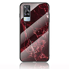 Coque Contour Silicone et Vitre Motif Fantaisie Miroir Etui Housse pour Vivo Y51 (2021) Rouge