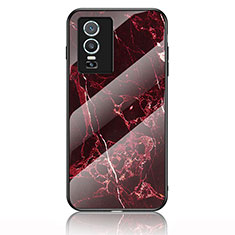 Coque Contour Silicone et Vitre Motif Fantaisie Miroir Etui Housse pour Vivo Y74s 5G Rouge