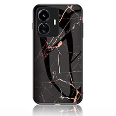 Coque Contour Silicone et Vitre Motif Fantaisie Miroir Etui Housse pour Vivo Y77e 5G Or et Noir