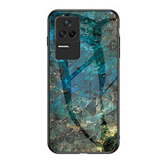 Coque Contour Silicone et Vitre Motif Fantaisie Miroir Etui Housse pour Xiaomi Poco F4 5G Bleu