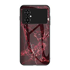 Coque Contour Silicone et Vitre Motif Fantaisie Miroir Etui Housse pour Xiaomi Poco M4 5G Rouge