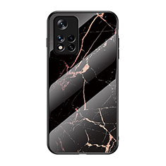 Coque Contour Silicone et Vitre Motif Fantaisie Miroir Etui Housse pour Xiaomi Poco M4 Pro 5G Or et Noir