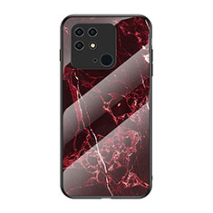 Coque Contour Silicone et Vitre Motif Fantaisie Miroir Etui Housse pour Xiaomi Redmi 10 India Rouge