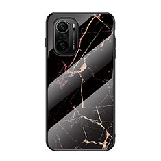 Coque Contour Silicone et Vitre Motif Fantaisie Miroir Etui Housse pour Xiaomi Redmi K40 5G Or et Noir