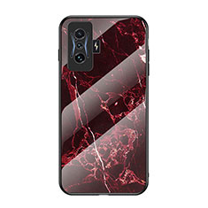 Coque Contour Silicone et Vitre Motif Fantaisie Miroir Etui Housse pour Xiaomi Redmi K50 Gaming 5G Rouge