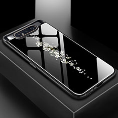 Coque Contour Silicone et Vitre Motif Fantaisie Miroir Etui Housse S01 pour Samsung Galaxy A90 4G Noir