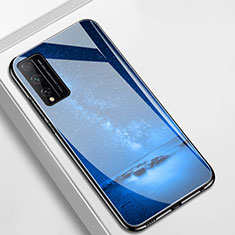 Coque Contour Silicone et Vitre Paillette Etoile Miroir Etui Housse pour Huawei Honor Play4T Pro Bleu